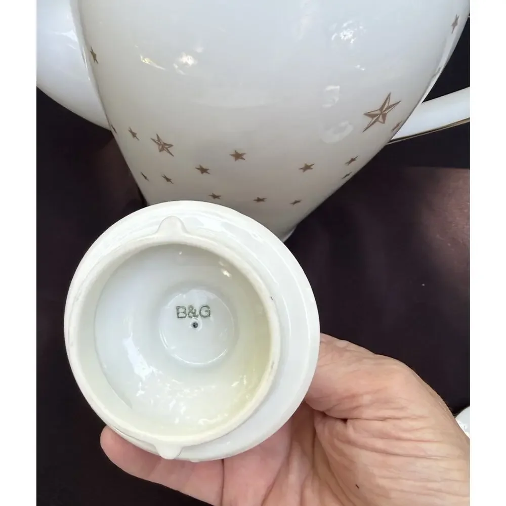 Rare Vintage Bing & Grondahl Milky Way Gold Star Pattern Tea Pot Cream & Sugar